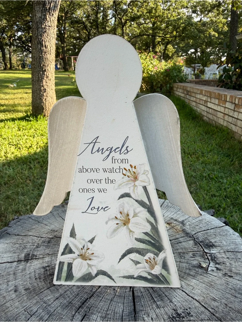 Distressed White Floral Angel Table Décor - Inspirational Home Accent 9” Tall